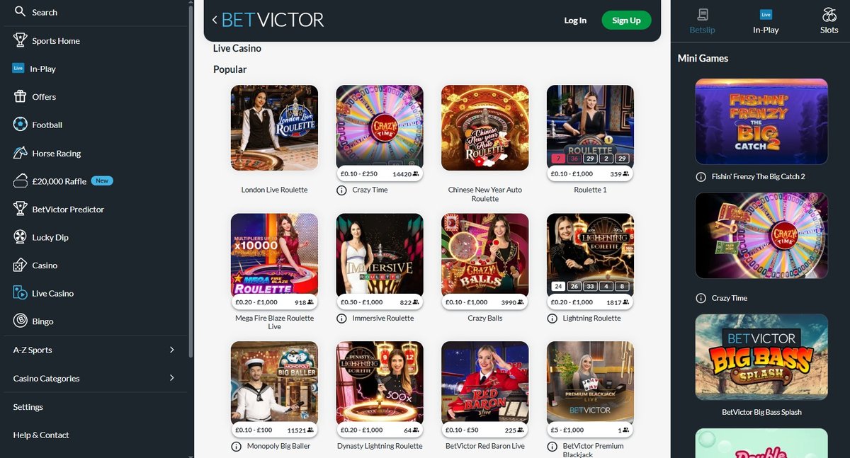 BetVictor live casino interface