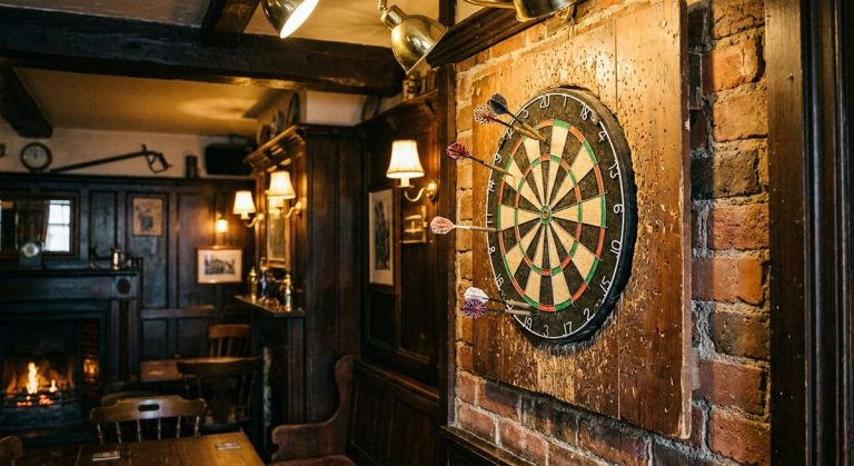 A traditional British pub dartboard — darts has been part of British pub culture for over a century